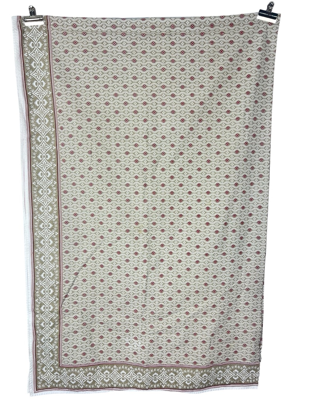 William Sonoma Tablecloth 108x72 red beige blockprint